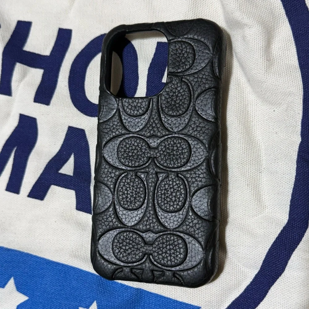 COACH NEW YORK IPHONE 15 PRO CASE GENUINE LEATHER EMBOSSED MONOGRAM SIGNATURE CC